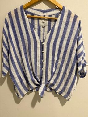 Rails Thea Pacifica Stripe Tie Front Linen Blend Top Blue White Large